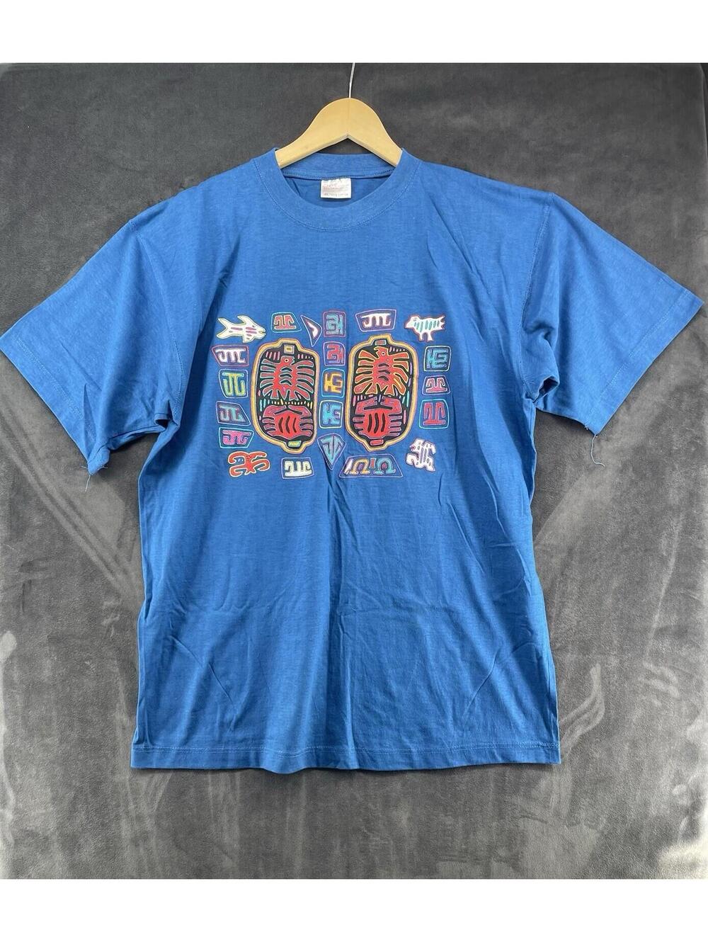 Vintage Milkway Graphic T Shirt Men’s XL Blue Abstract Tribal Art Single Stitch